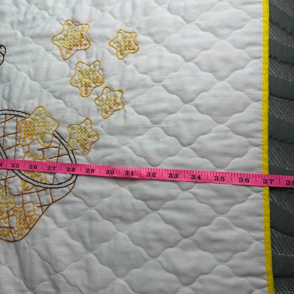 VTG Paragon Needlecraft Baby Quilt Bear Bunny Hot Air Balloon Cross Stitch 37x57